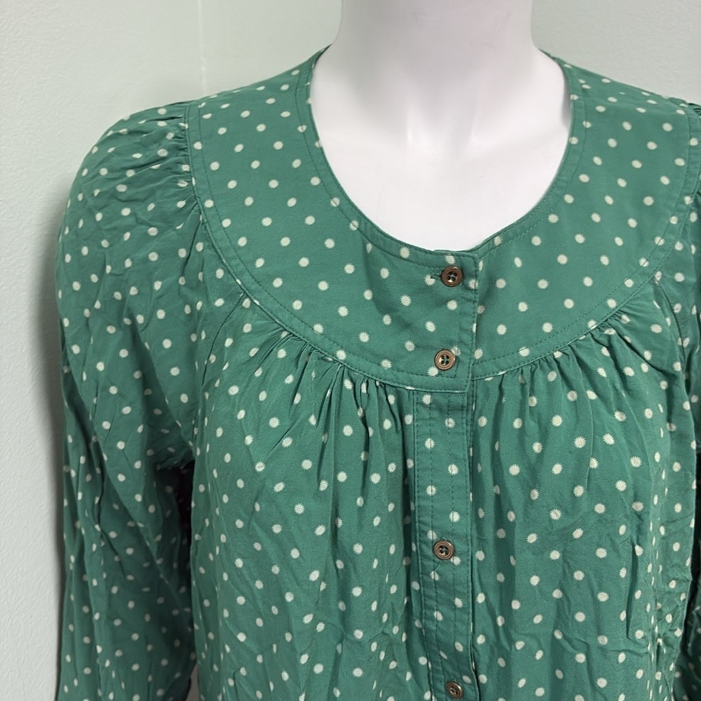 ANTHROPOLOGIE Maeve Green Asbury Polkadot Blouse Large - Picture 5 of 8